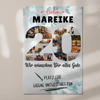 Fotoboard Magnet Poster mit Unterschriften 20 Geburtstag Geschenkidee