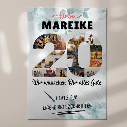 Fotoboard Magnet Poster mit Unterschriften 20 Geburtstag Geschenkidee