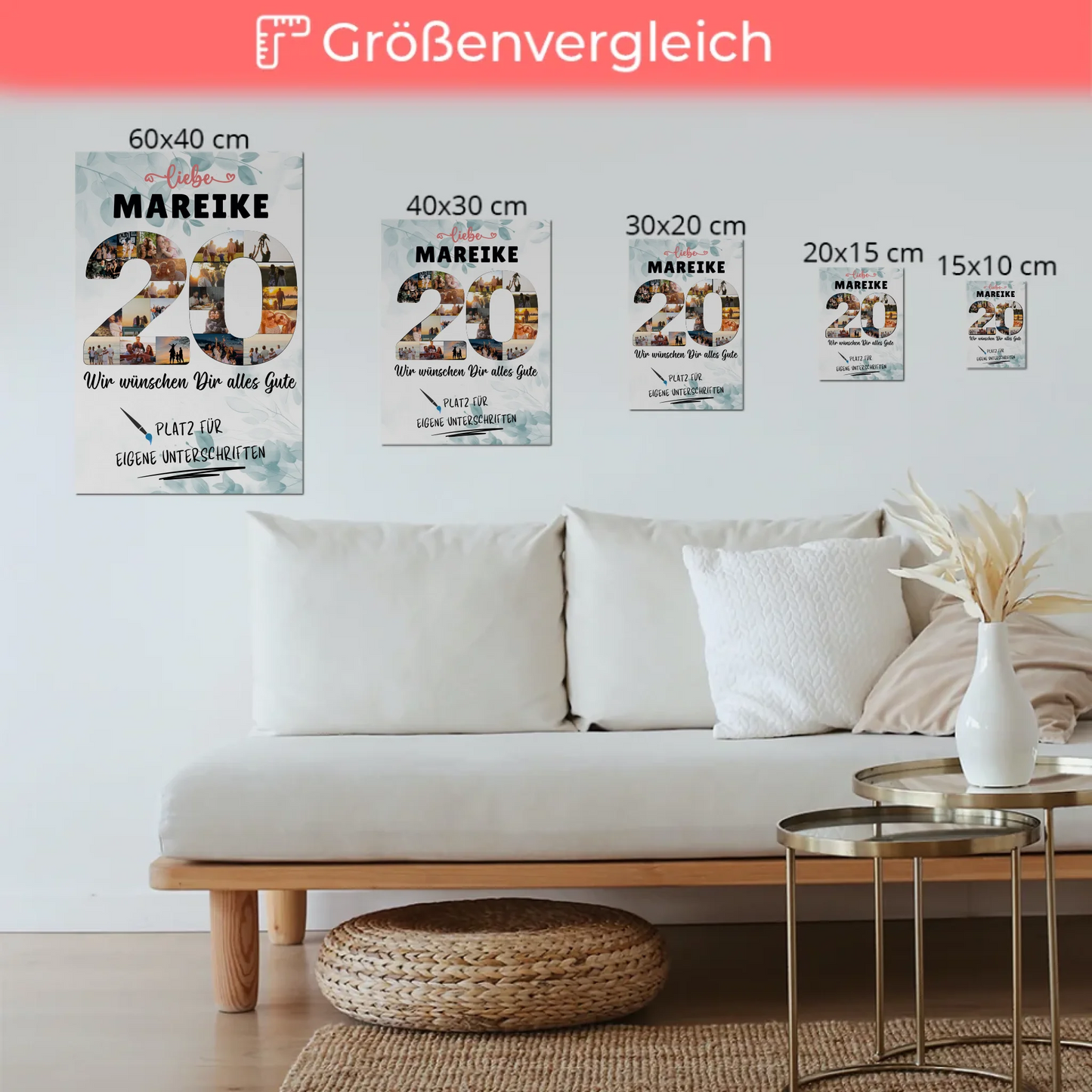 Fotoboard Magnet Poster mit Unterschriften 20 Geburtstag Geschenkidee