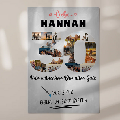 Fotoboard Poster magnetisch mit Wunschtext 30 Geburtstag für Schwester Tochter Freundin