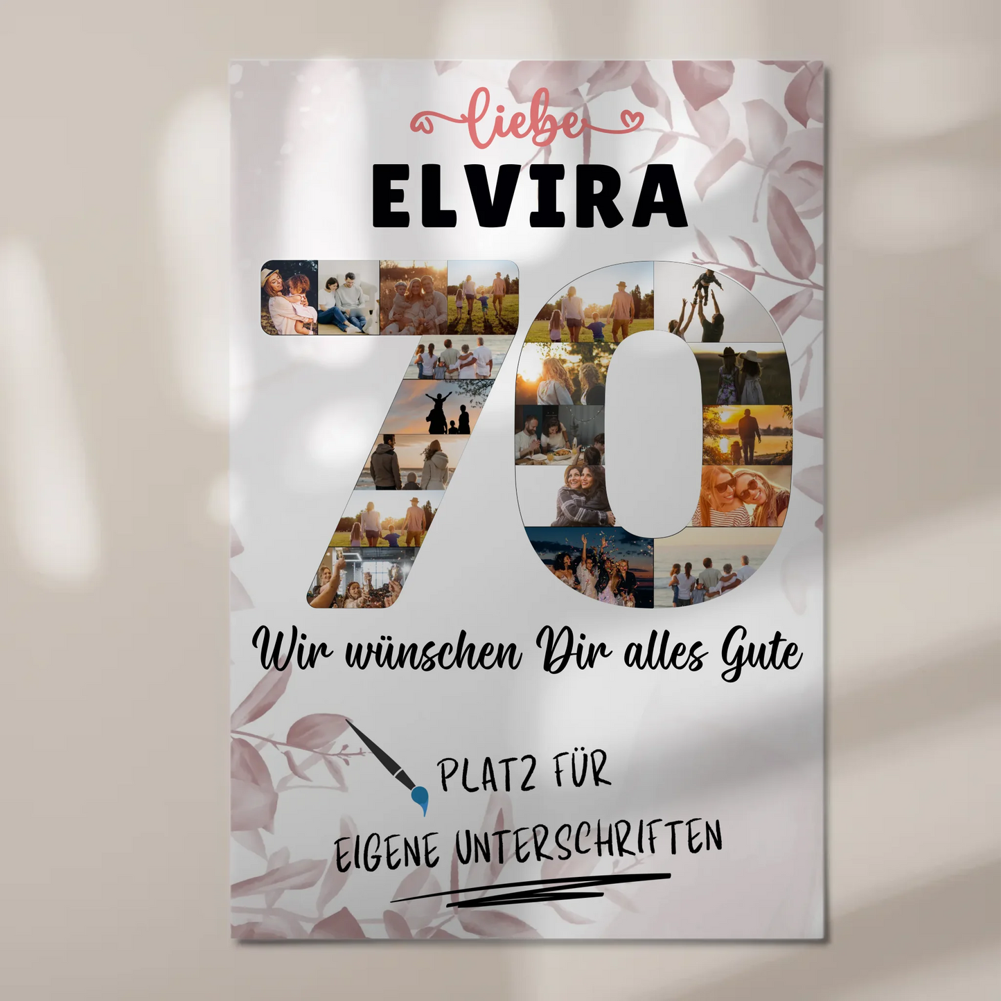 Magnetisches Fotoboard Poster mit Wunschtext zum 70 Geburtstag für Oma oder Mama