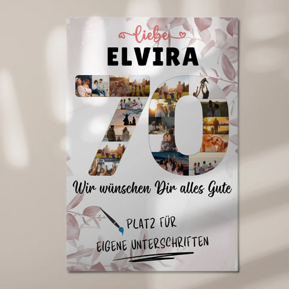 Magnetisches Fotoboard Poster mit Wunschtext zum 70 Geburtstag für Oma oder Mama