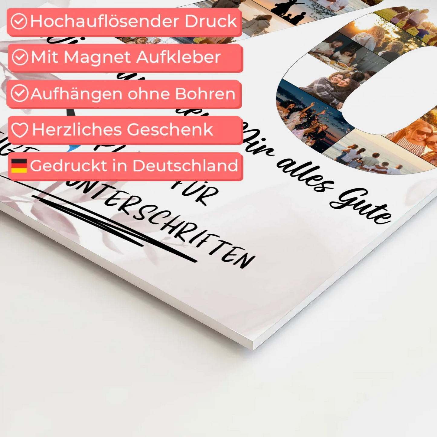 Magnetisches Fotoboard Poster mit Wunschtext zum 70 Geburtstag für Oma oder Mama