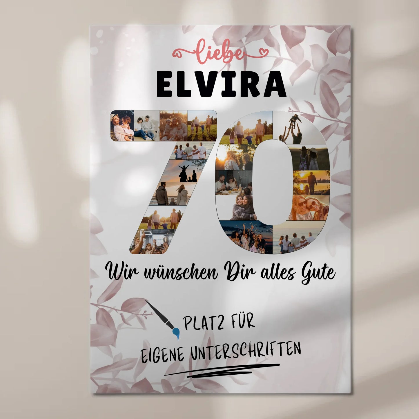 Magnetisches Fotoboard Poster mit Wunschtext zum 70 Geburtstag für Oma oder Mama