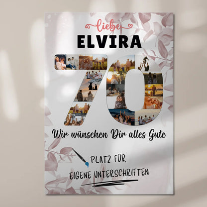 Magnetisches Fotoboard Poster mit Wunschtext zum 70 Geburtstag für Oma oder Mama