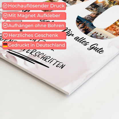 Magnetisches Fotoboard Poster mit Wunschtext zum 70 Geburtstag für Oma oder Mama