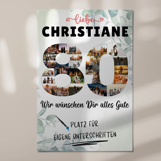 Fotoboard Magnet Poster mit Unterschriften 80 Geburtstag
