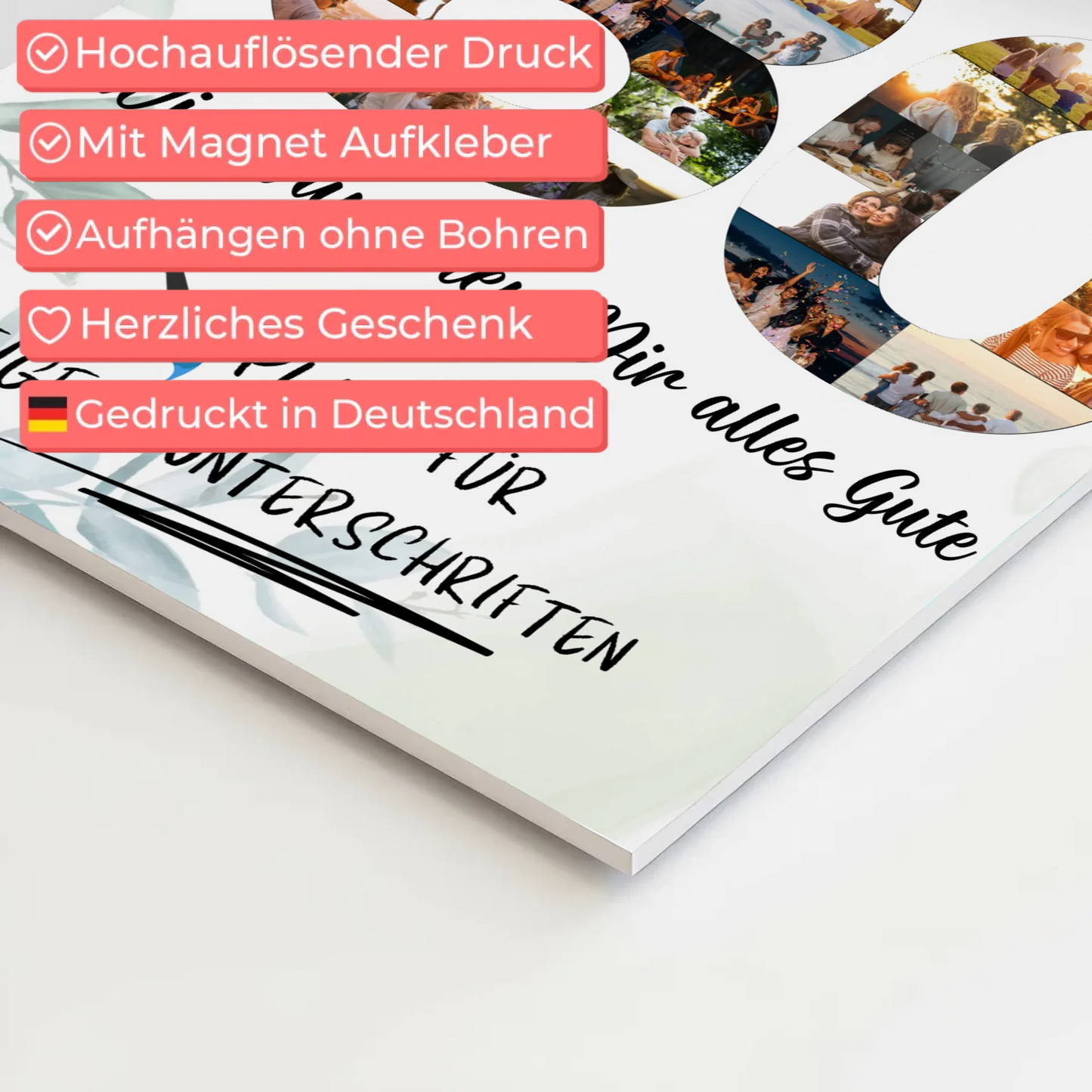 Fotoboard Magnet Poster mit Unterschriften 80 Geburtstag