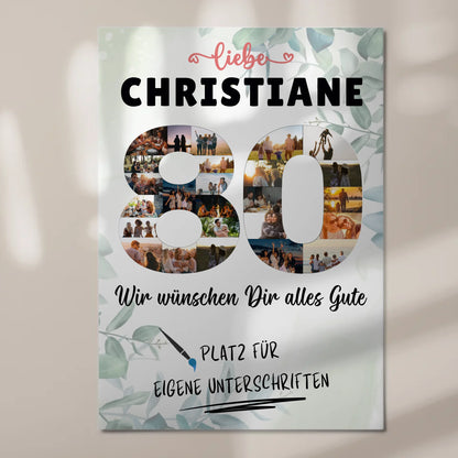 Fotoboard Magnet Poster mit Unterschriften 80 Geburtstag