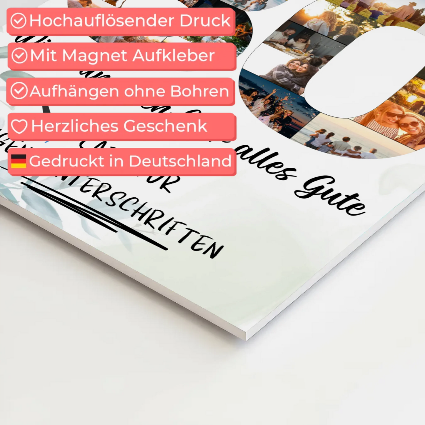 Fotoboard Magnet Poster mit Unterschriften 80 Geburtstag