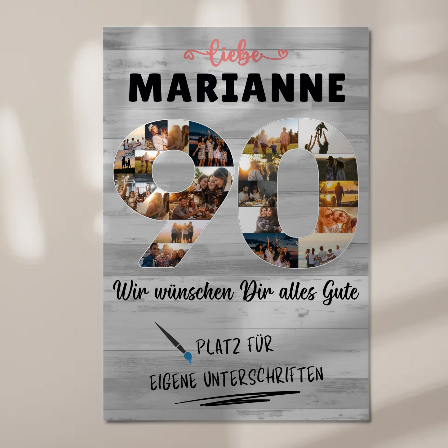Fotoboard Poster magnetisch mit Wunschtext 90 Geburtstag Oma Mama