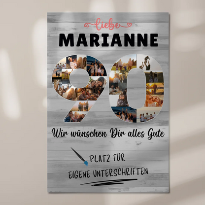 Fotoboard Poster magnetisch mit Wunschtext 90 Geburtstag Oma Mama