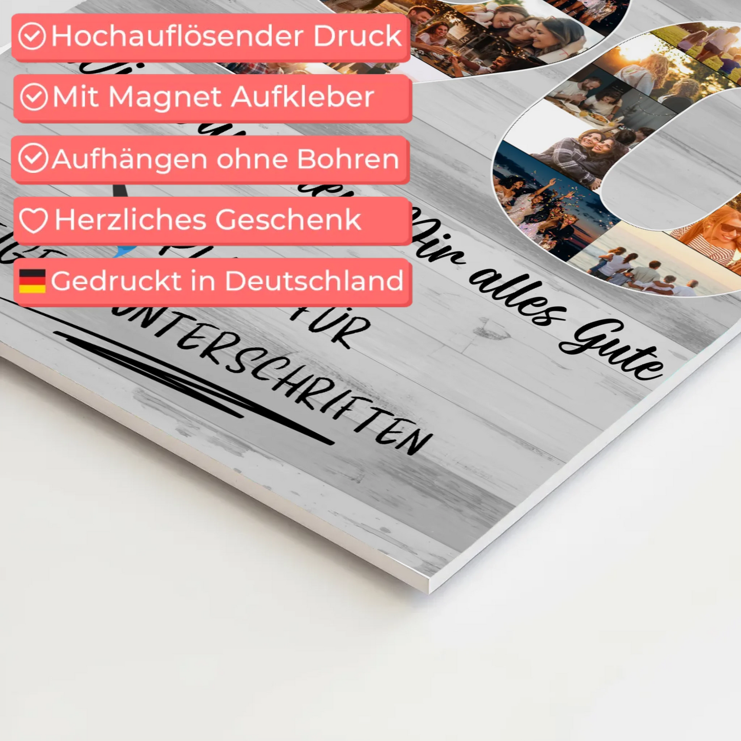 Fotoboard Poster magnetisch mit Wunschtext 90 Geburtstag Oma Mama