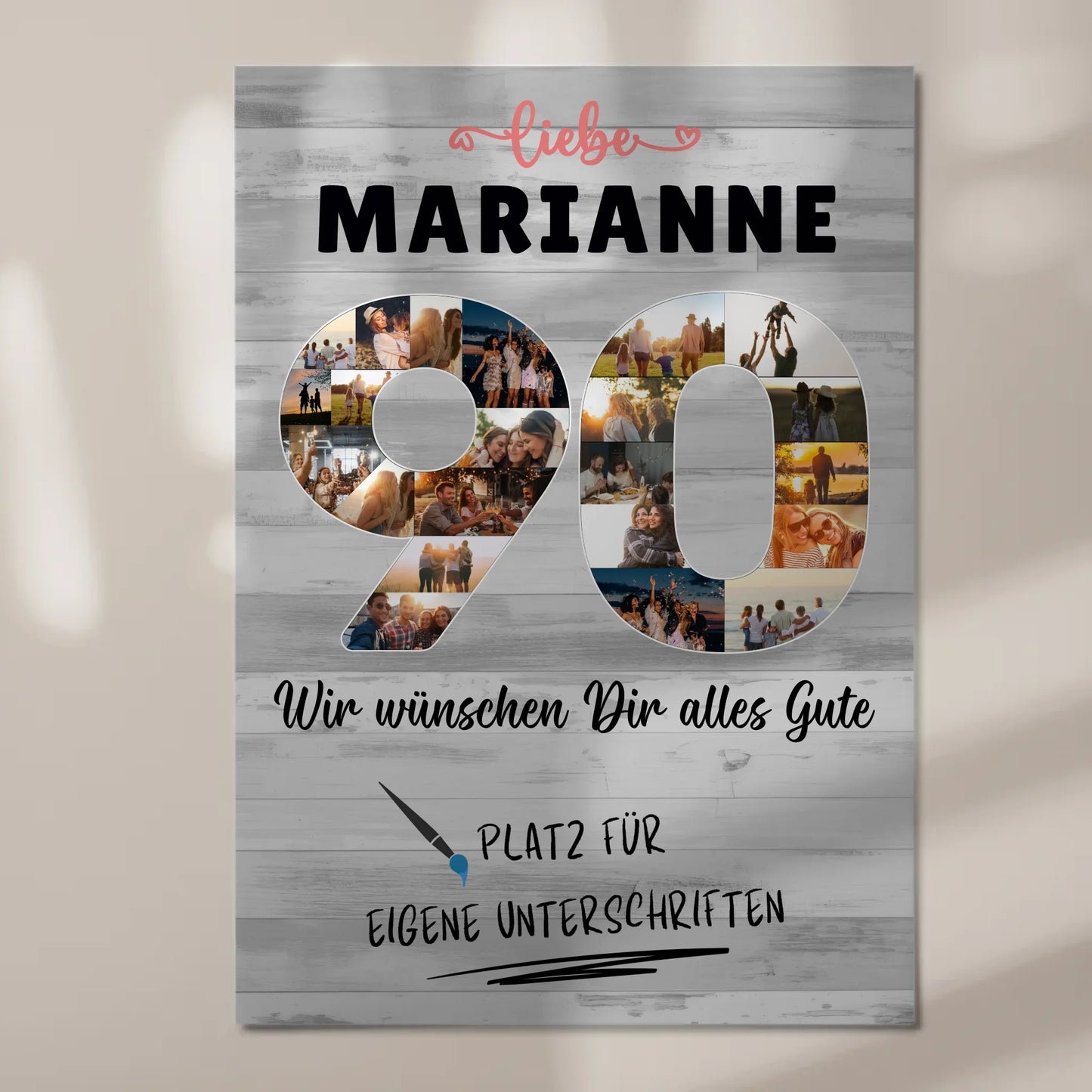 Fotoboard Poster magnetisch mit Wunschtext 90 Geburtstag Oma Mama