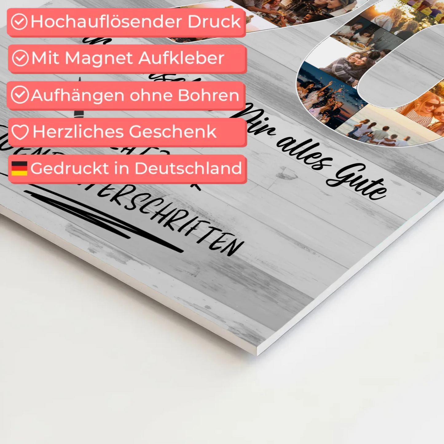 Fotoboard Poster magnetisch mit Wunschtext 90 Geburtstag Oma Mama