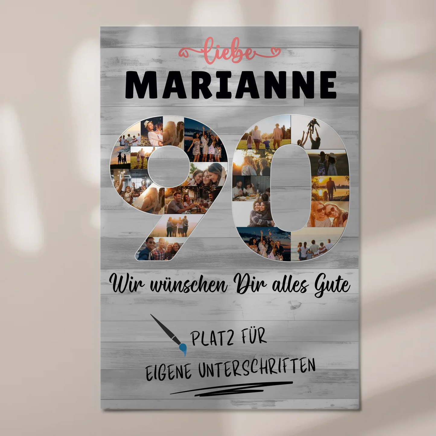 Fotoboard Poster magnetisch mit Wunschtext 90 Geburtstag Oma Mama