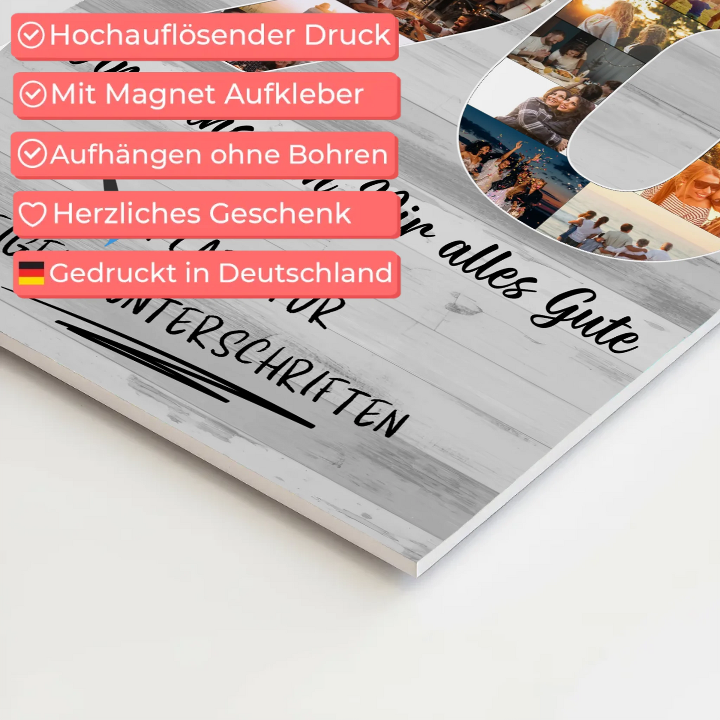 Fotoboard Poster magnetisch mit Wunschtext 90 Geburtstag Oma Mama