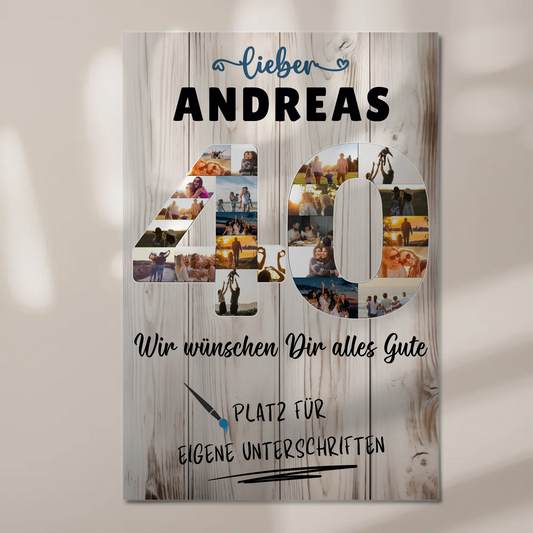 Magnetisches Fotoboard Poster mit Wunschtext 40 Geburtstag