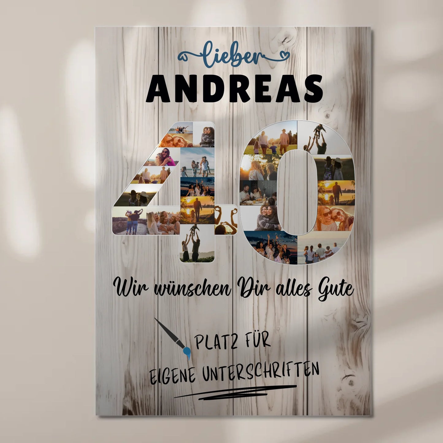 Magnetisches Fotoboard Poster mit Wunschtext 40 Geburtstag