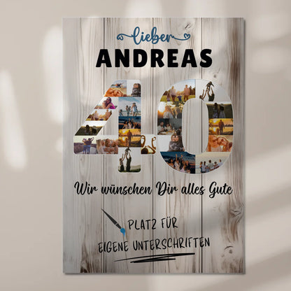 Magnetisches Fotoboard Poster mit Wunschtext 40 Geburtstag