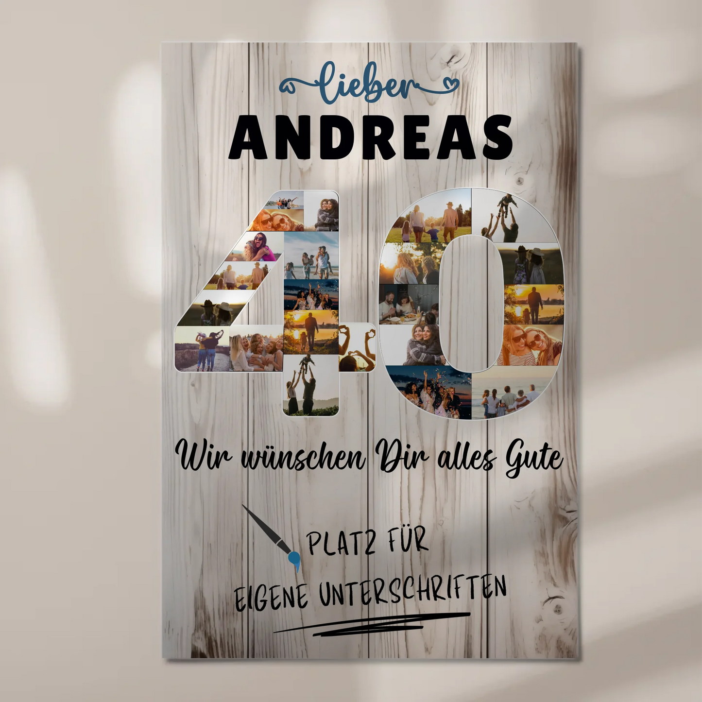 Magnetisches Fotoboard Poster mit Wunschtext 40 Geburtstag