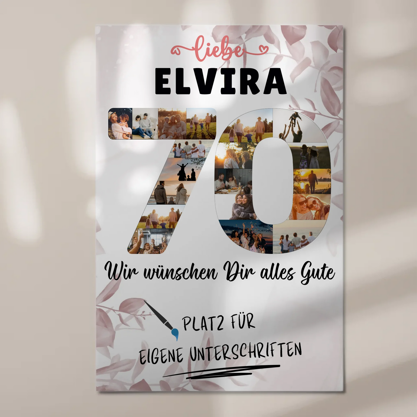 Magnetisches Fotoboard Poster mit Wunschtext zum 70 Geburtstag für Oma oder Mama