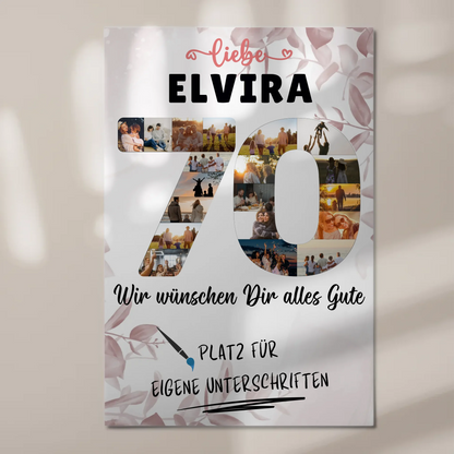 Magnetisches Fotoboard Poster mit Wunschtext zum 70 Geburtstag für Oma oder Mama
