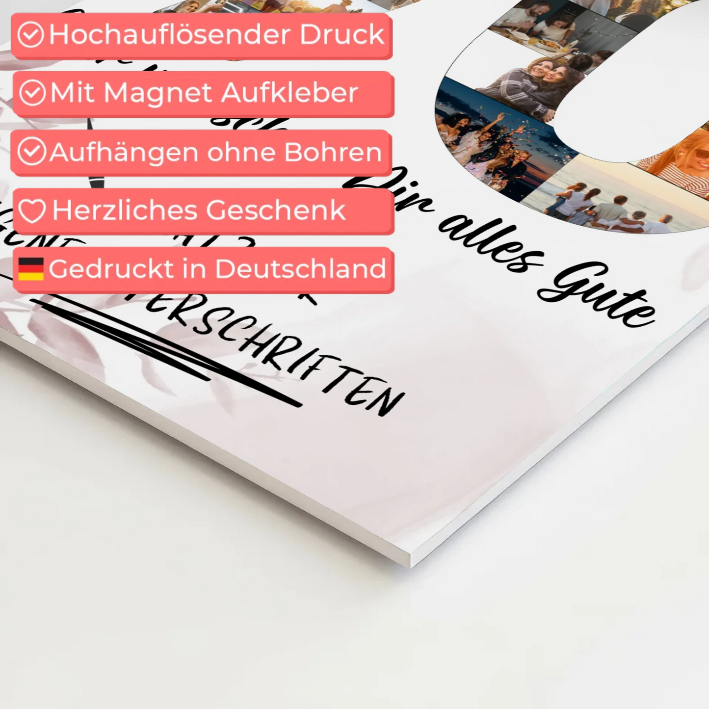 Magnetisches Fotoboard Poster mit Wunschtext zum 70 Geburtstag für Oma oder Mama