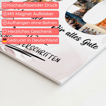Magnetisches Fotoboard Poster mit Wunschtext zum 70 Geburtstag für Oma oder Mama