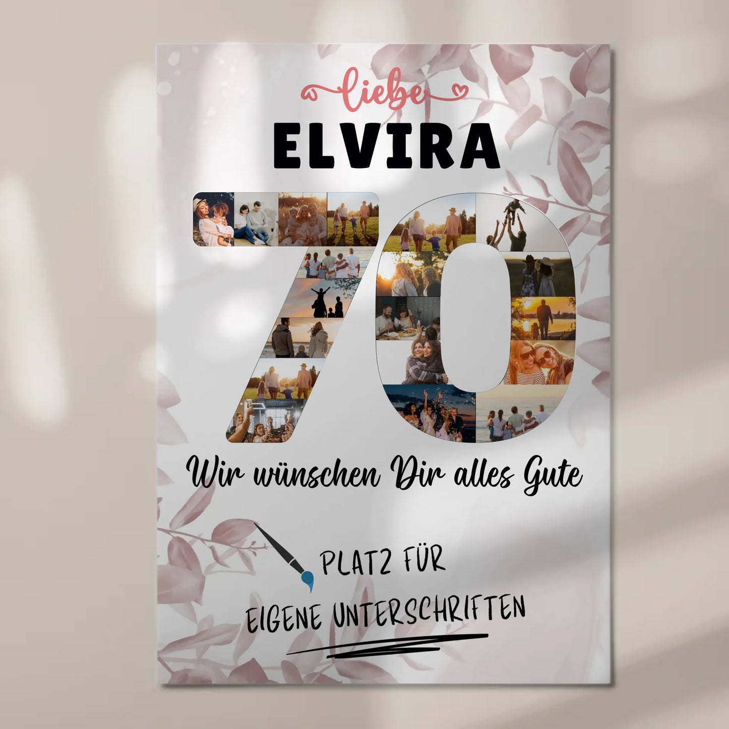 Magnetisches Fotoboard Poster mit Wunschtext zum 70 Geburtstag für Oma oder Mama