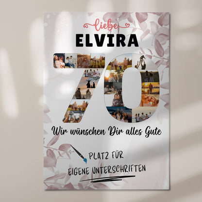 Magnetisches Fotoboard Poster mit Wunschtext zum 70 Geburtstag für Oma oder Mama