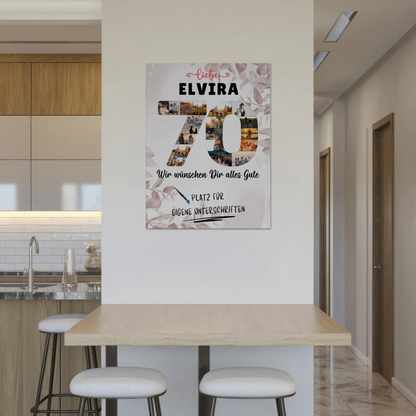 Magnetisches Fotoboard Poster mit Wunschtext zum 70 Geburtstag für Oma oder Mama