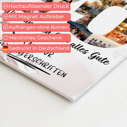 Magnetisches Fotoboard Poster mit Wunschtext zum 70 Geburtstag für Oma oder Mama