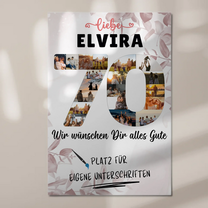 Magnetisches Fotoboard Poster mit Wunschtext zum 70 Geburtstag für Oma oder Mama