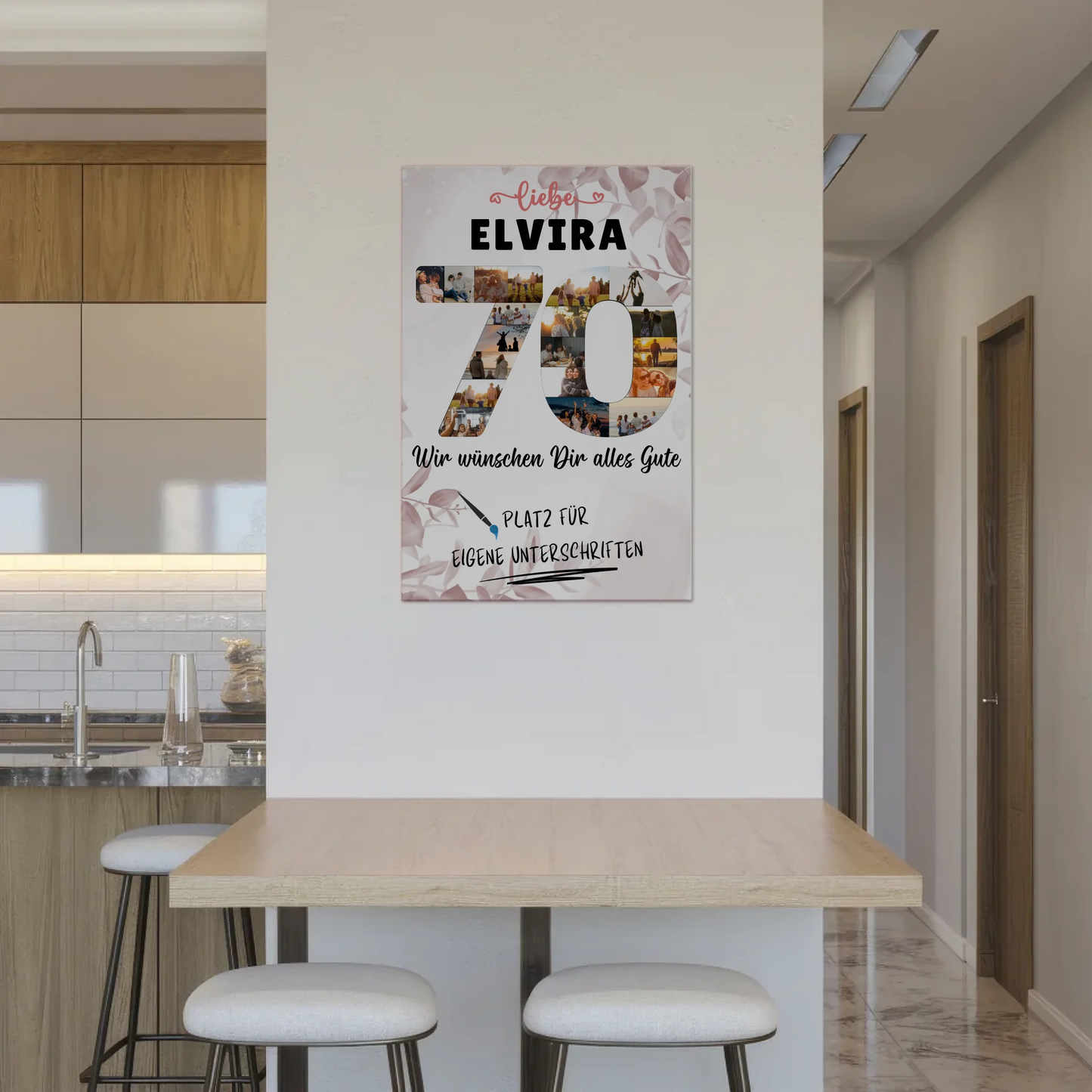 Magnetisches Fotoboard Poster mit Wunschtext zum 70 Geburtstag für Oma oder Mama