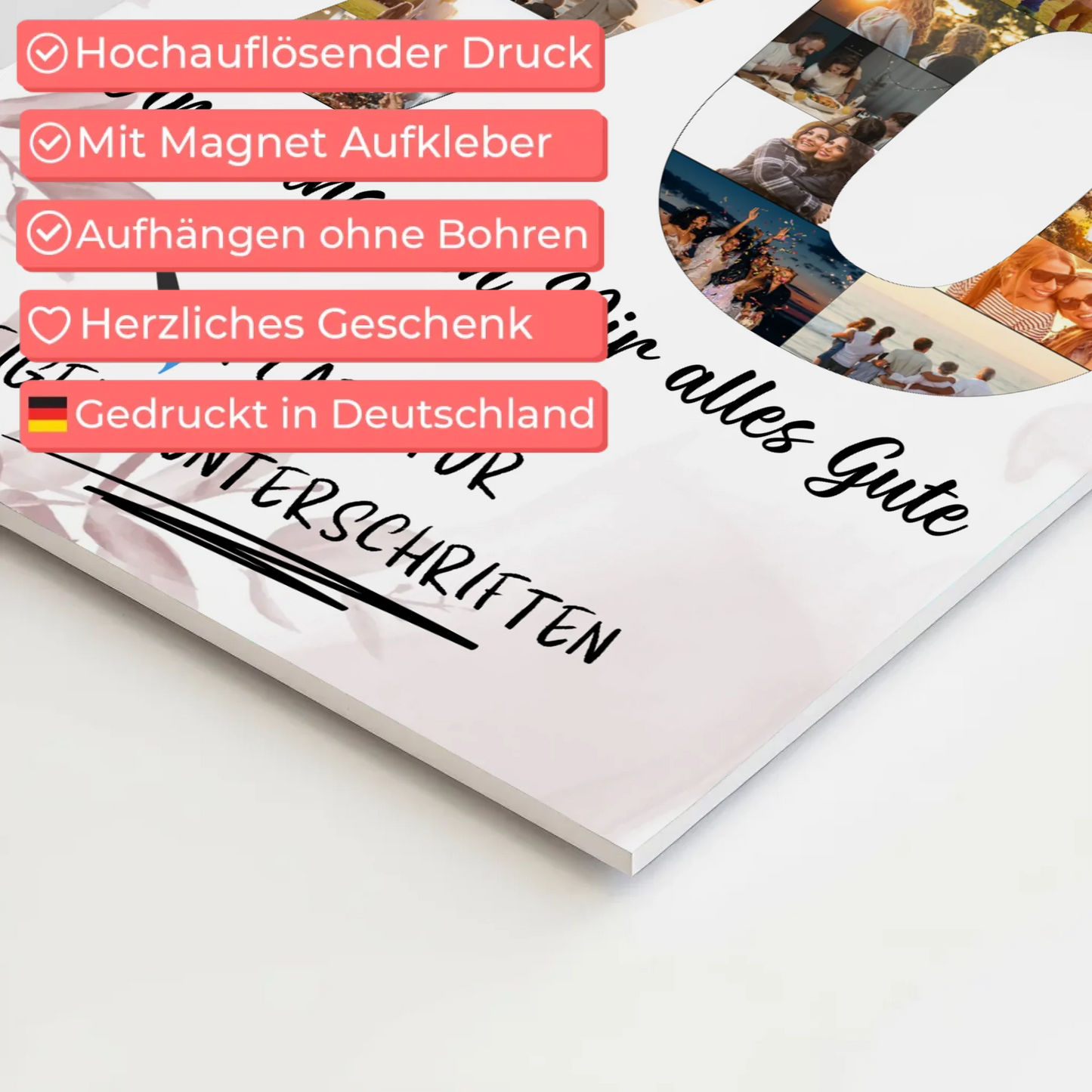 Magnetisches Fotoboard Poster mit Wunschtext zum 70 Geburtstag für Oma oder Mama