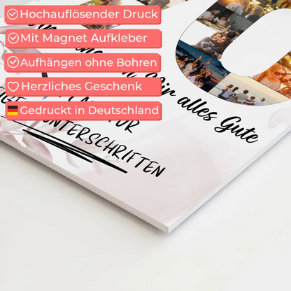 Magnetisches Fotoboard Poster mit Wunschtext zum 70 Geburtstag für Oma oder Mama