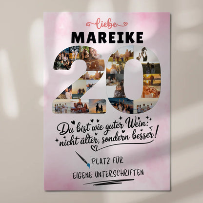 Fotoboard Magnet Poster mit Unterschriften 20 Geburtstag