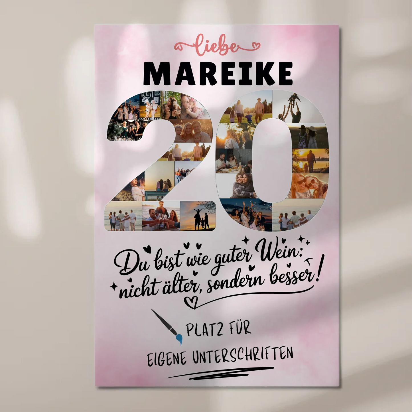 Fotoboard Magnet Poster mit Unterschriften 20 Geburtstag