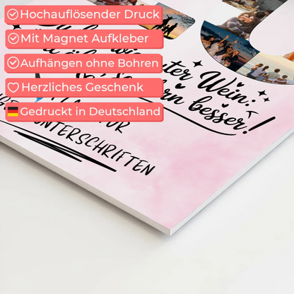 Fotoboard Magnet Poster mit Unterschriften 20 Geburtstag