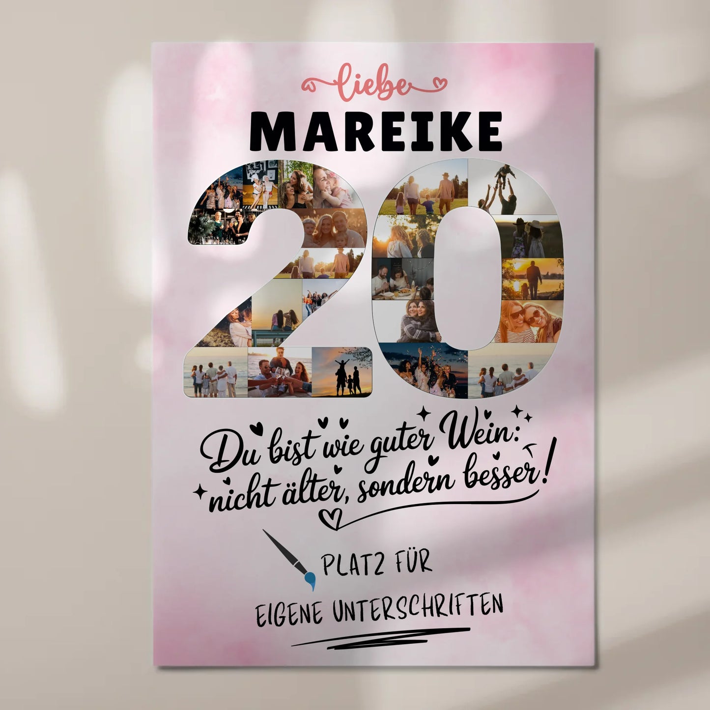Fotoboard Magnet Poster mit Unterschriften 20 Geburtstag