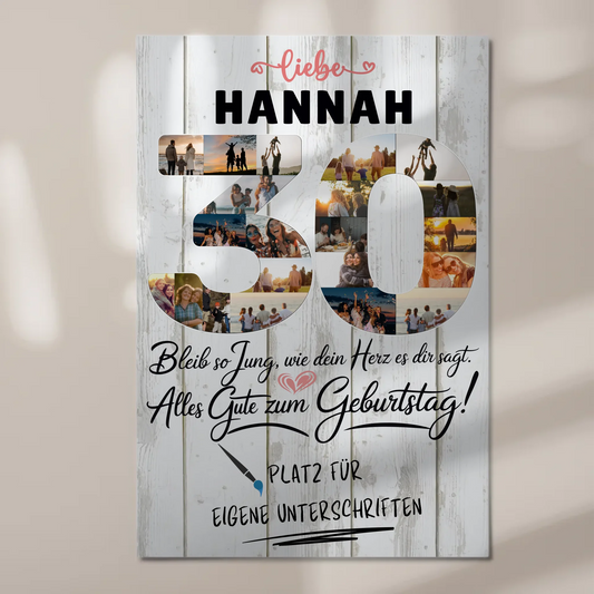 Fotoboard Poster magnetisch mit Wunschtext 30 Geburtstag