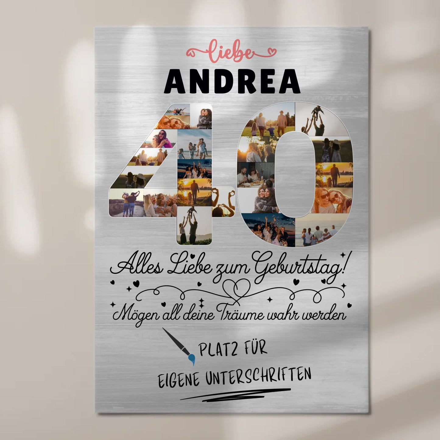 Magnetisches Fotoboard 40 Geburtstag mit Fotos und Name