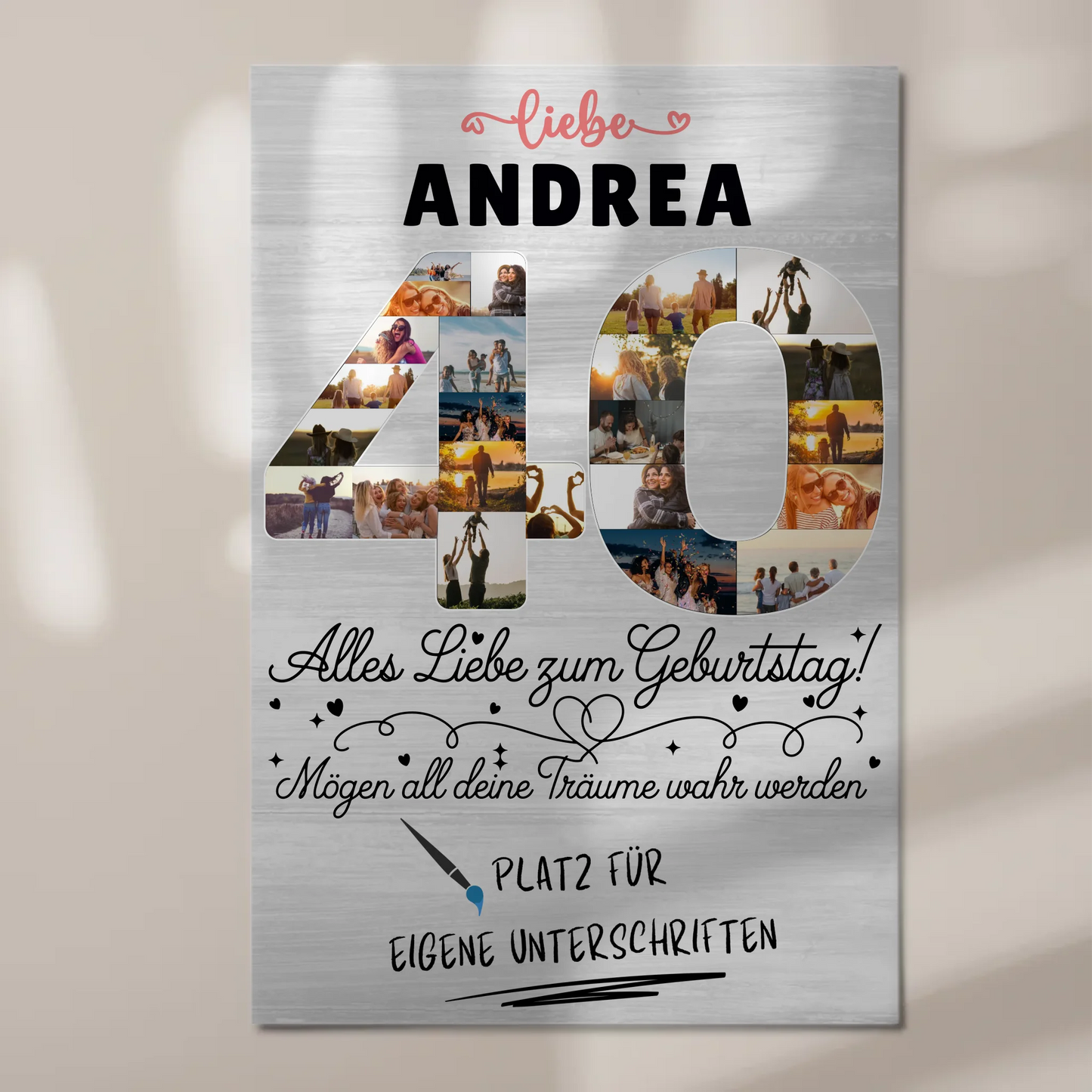 Magnetisches Fotoboard 40 Geburtstag mit Fotos und Name