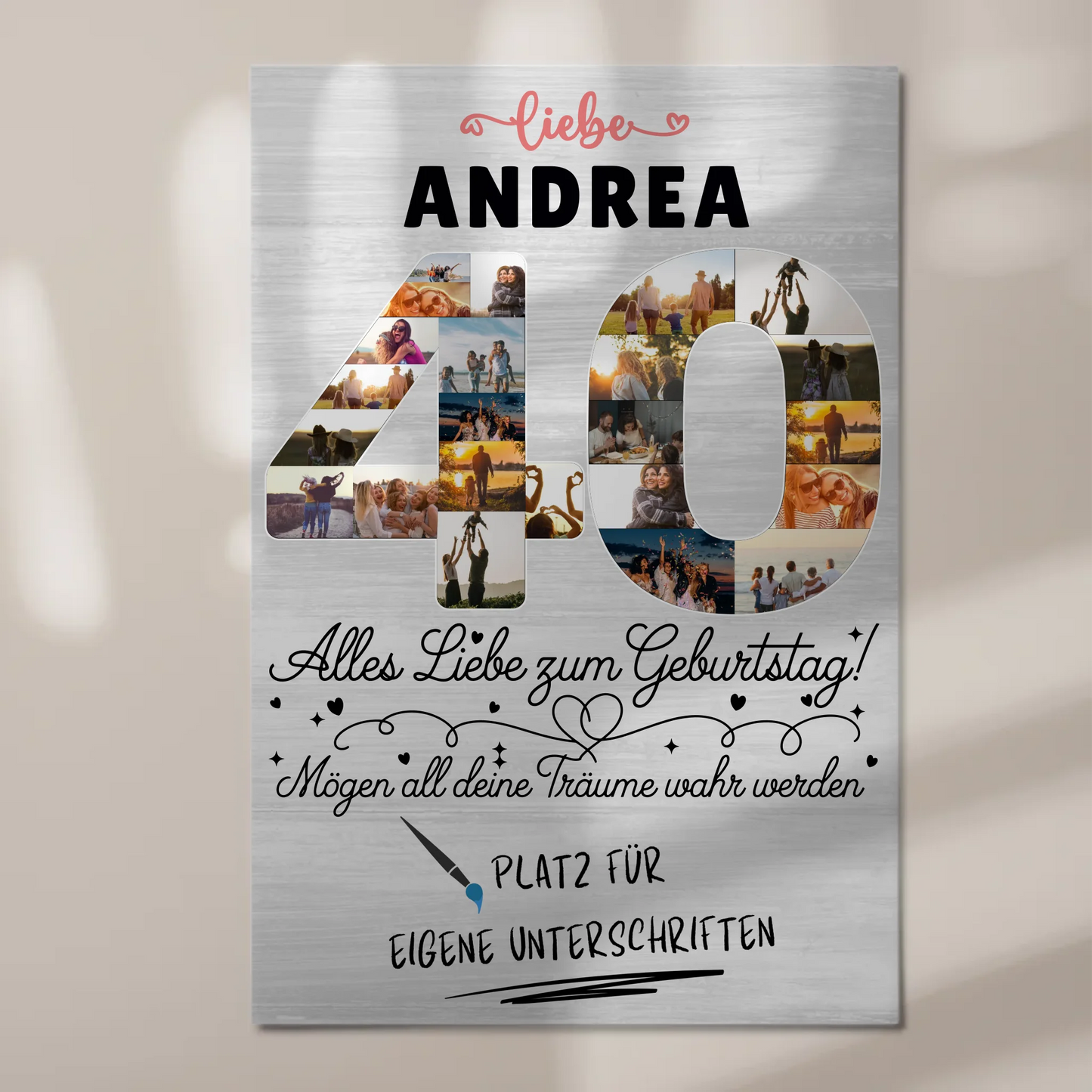 Magnetisches Fotoboard 40 Geburtstag mit Fotos und Name