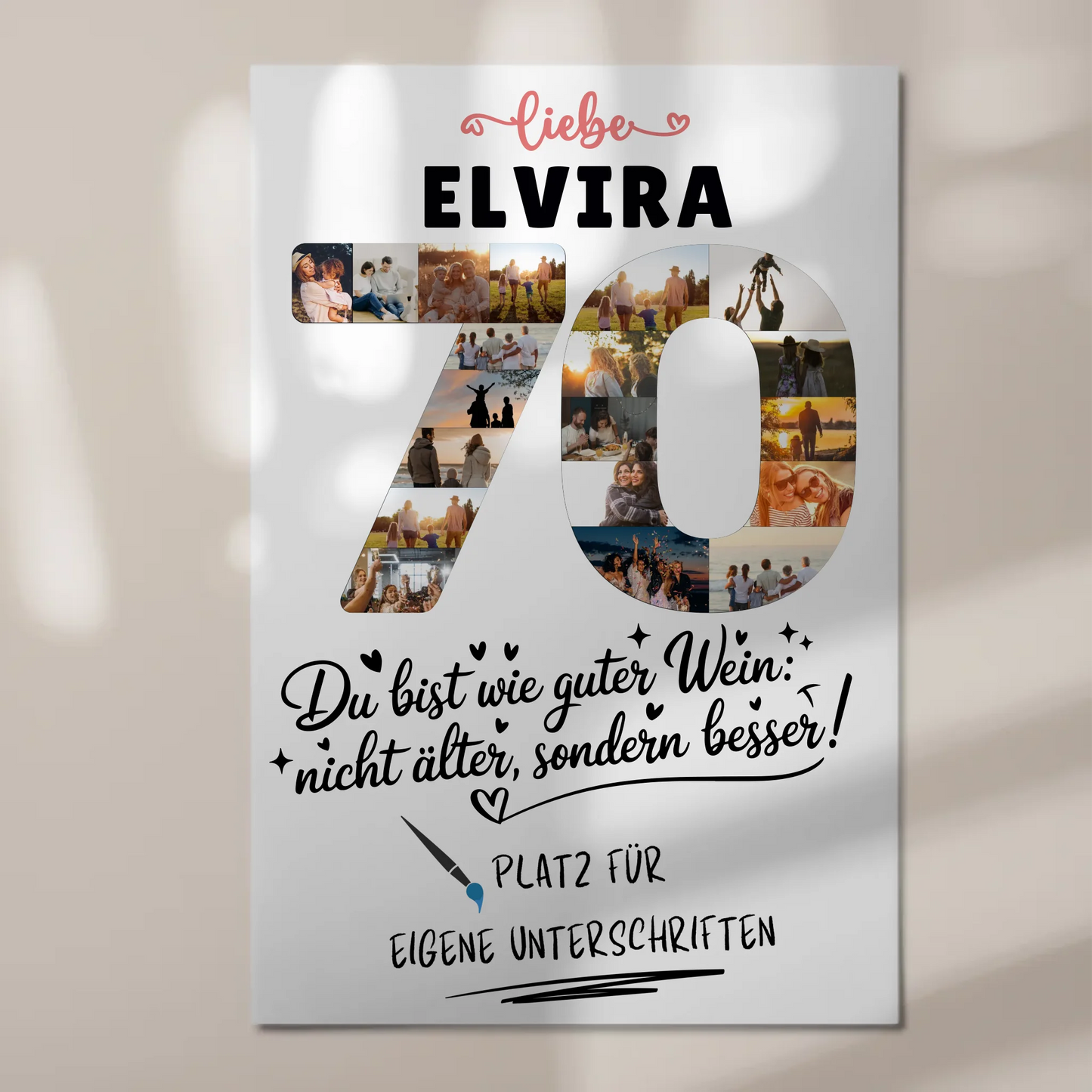 Magnetisches Fotoboard Poster mit Wunschtext und Namen 70 Geburtstag