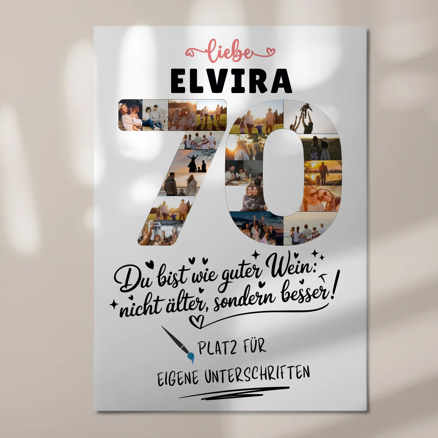 Magnetisches Fotoboard Poster mit Wunschtext und Namen 70 Geburtstag