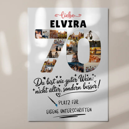 Magnetisches Fotoboard Poster mit Wunschtext und Namen 70 Geburtstag