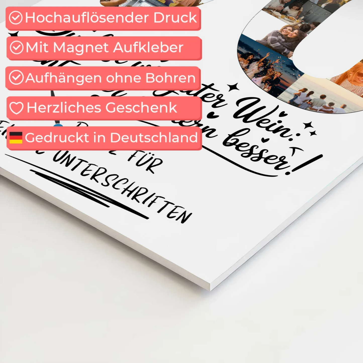 Magnetisches Fotoboard Poster mit Wunschtext und Namen 70 Geburtstag