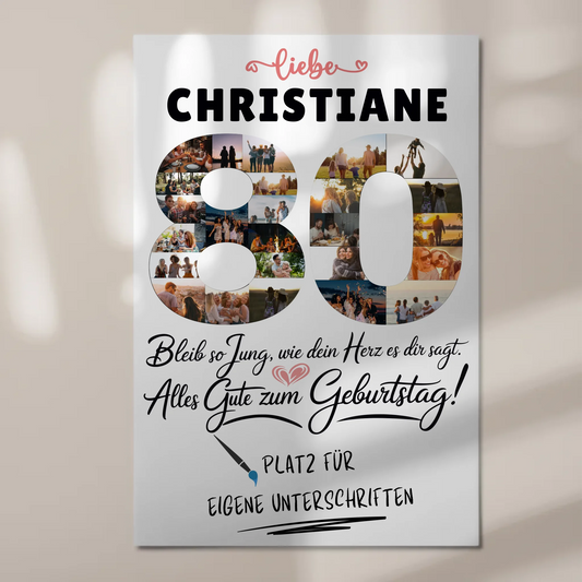 Fotoboard Magnet Poster 80 Geburtstag mit Fotos Name